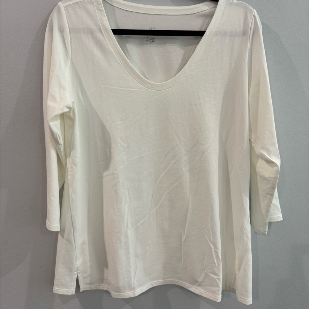 J. Jill Off White Forward Seam Tee Scoop Neck 3/4 Sleeve Size M